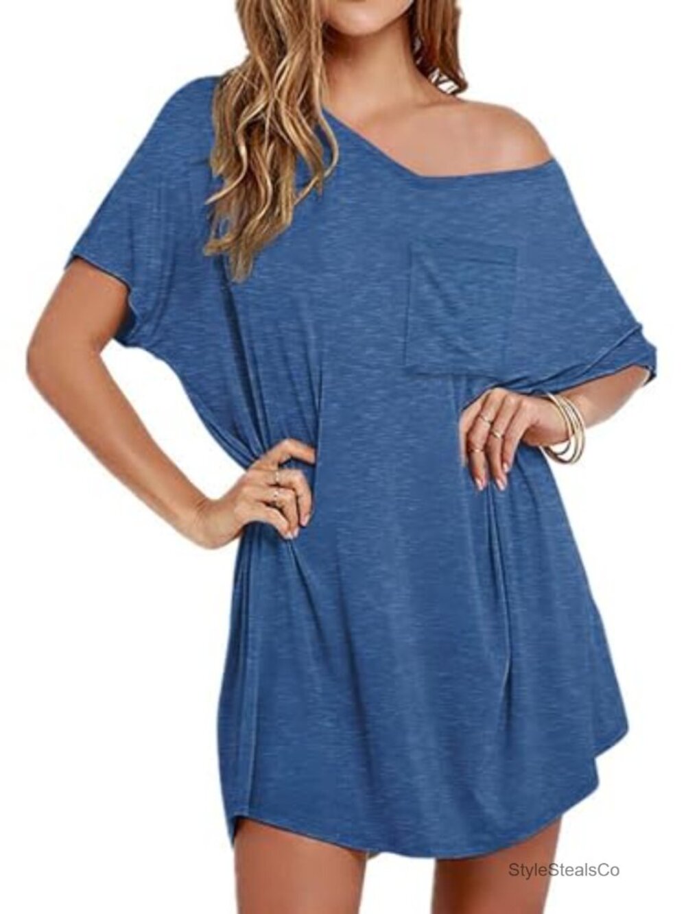Cotton Blend V-Nightgown Short Sleeve Sleepshirt Women's Loungewear